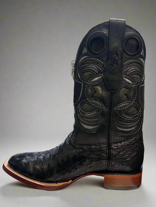 WILD WEST Men's Square Toe Black Ostrich Boots