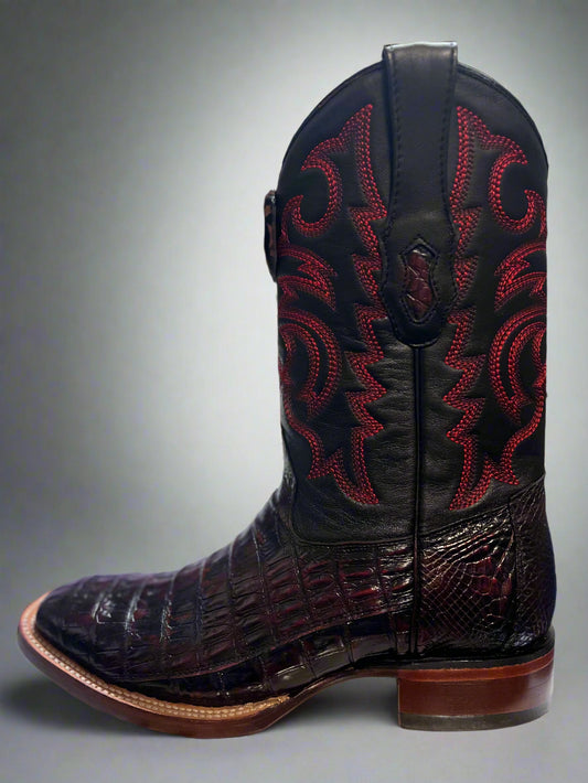 LOS ALTOS Men's Black Cherry Crocodile Boots