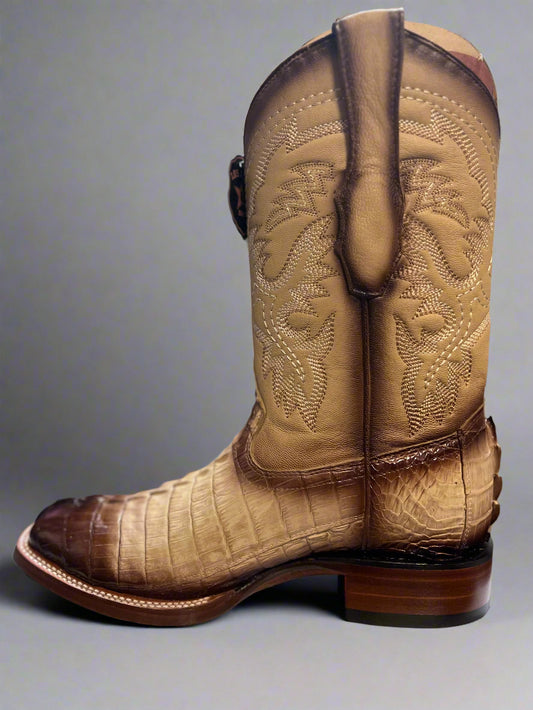 LOS ALTOS Men's Two Tone Beige Crocodile Boots