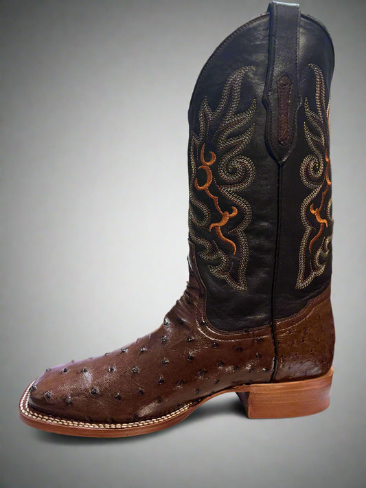 EXPO TUSCAN Men's Square Toe Brown Ostrich Boots