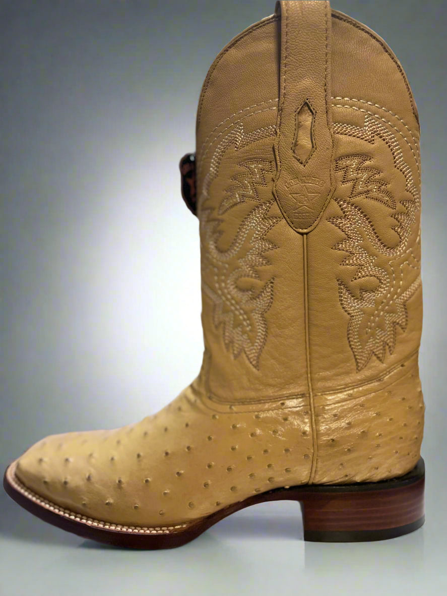 LOS ALTOS Men's Beige Ostrich Square Toe Boots