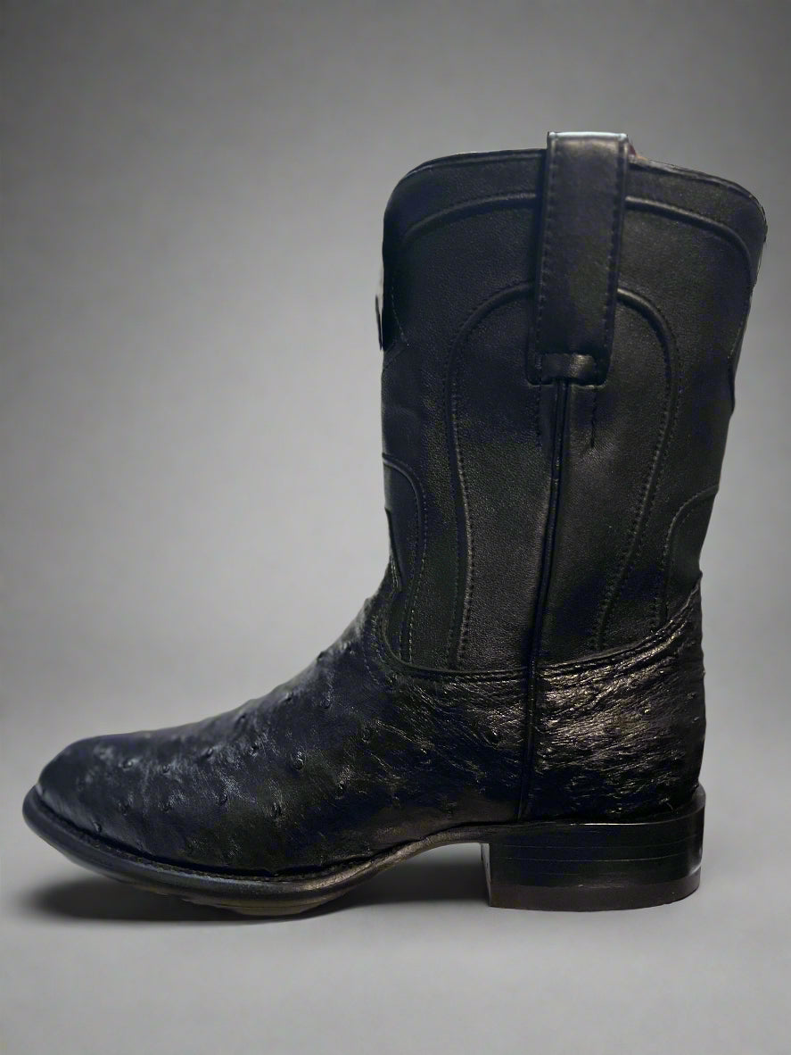 LOS ALTOS Men's Black Round Toe Ostrich Roper Boot