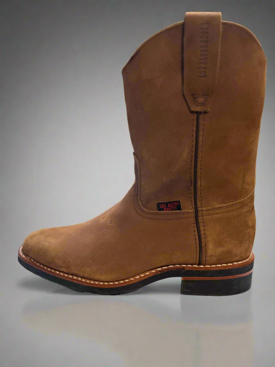 LOS ALTOS Men's Caramel Suede Rubber Sole Round Toe Classic Western Boot