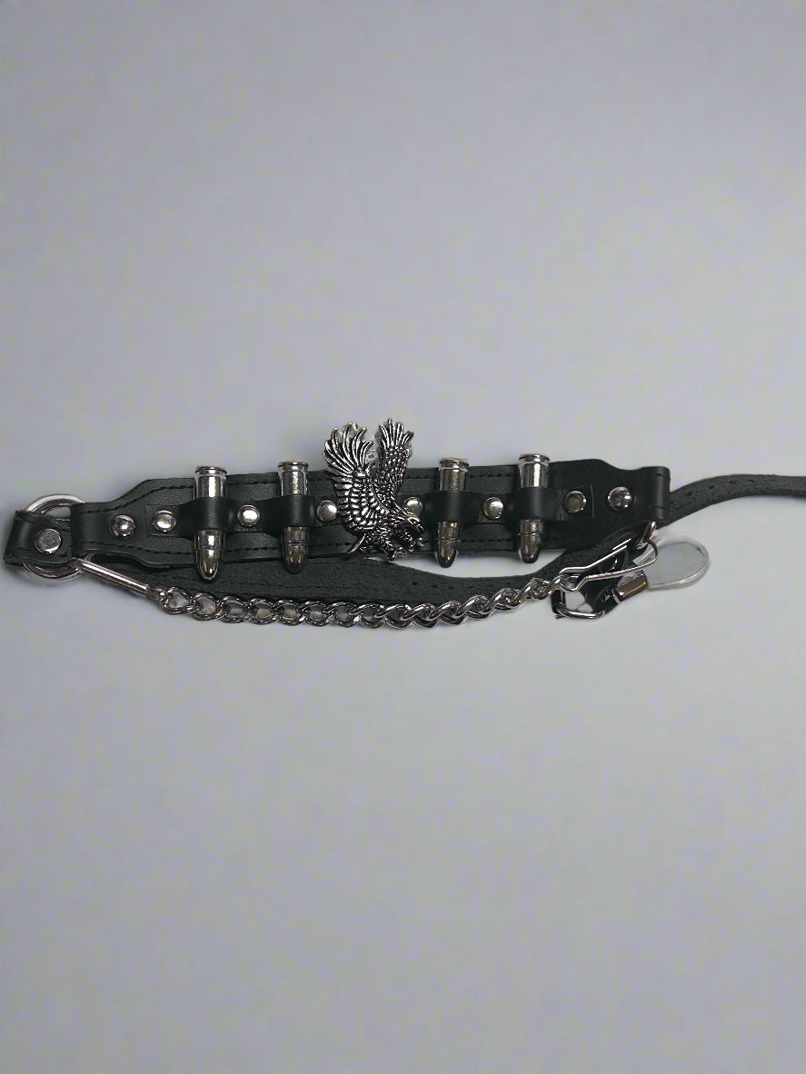 Leather Black Boot Chain with Eagle and Shells Pair