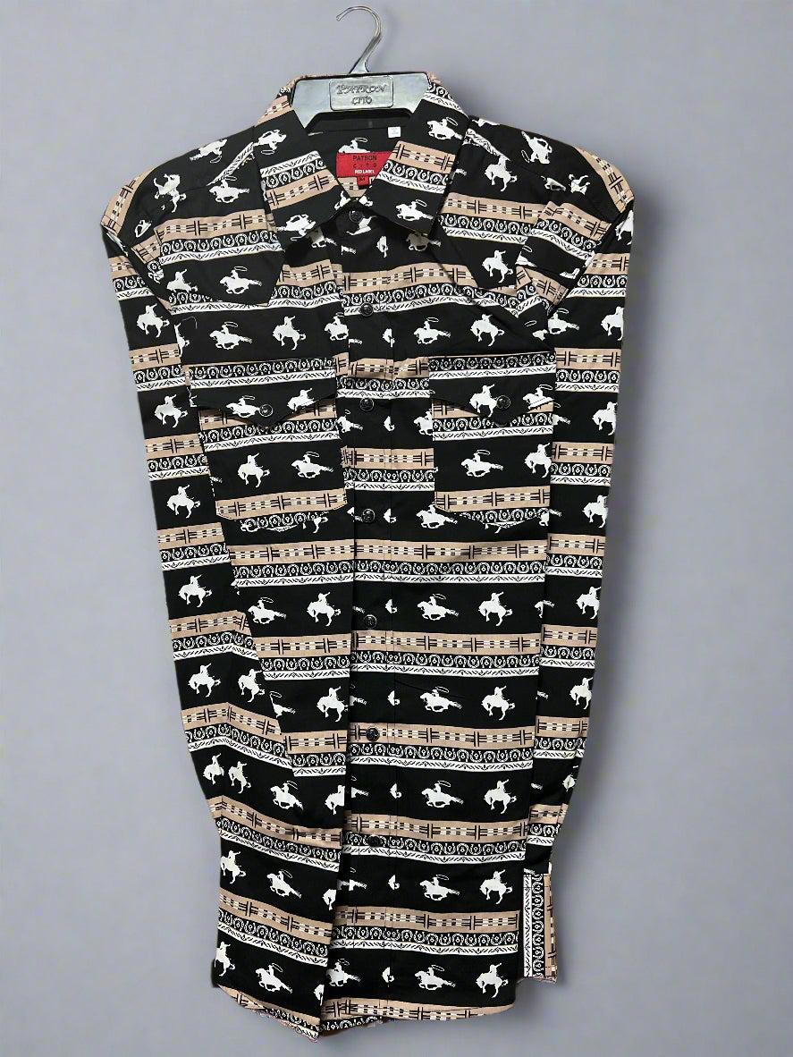 PATRONCITO Men's Long Sleeve Rodeo Pattern Black and Brown