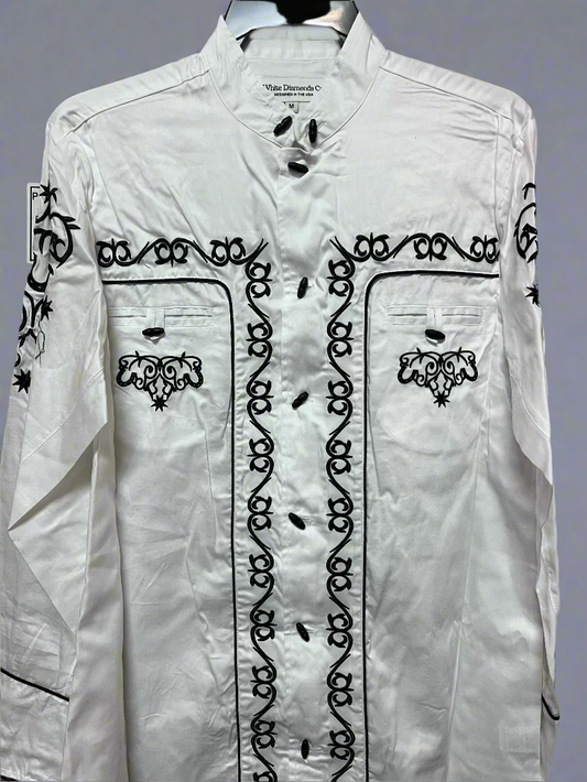 WHITE DIAMONDS Men's Charro White with Black Thread Long Sleeve Shirt