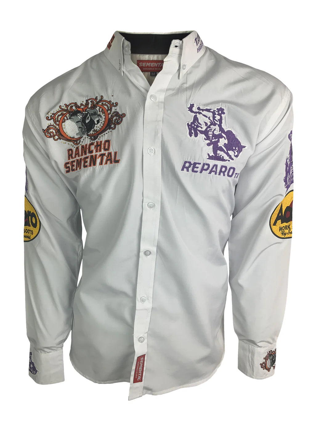 RANCHO SEMENTAL Men's White Logo Long Sleeve Shirt