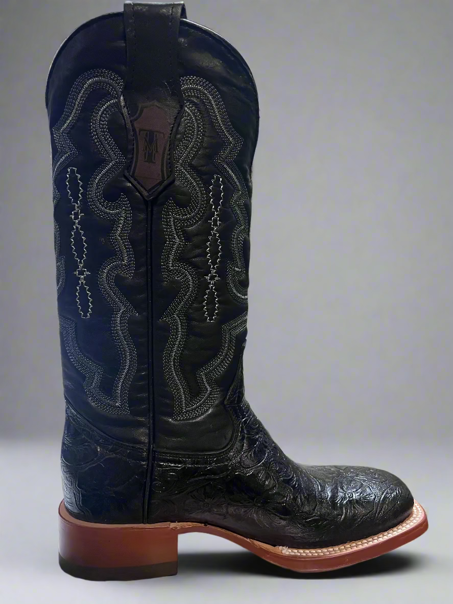 TANNER MARK Women's Print Hand Tooled Black Fango Top Boots