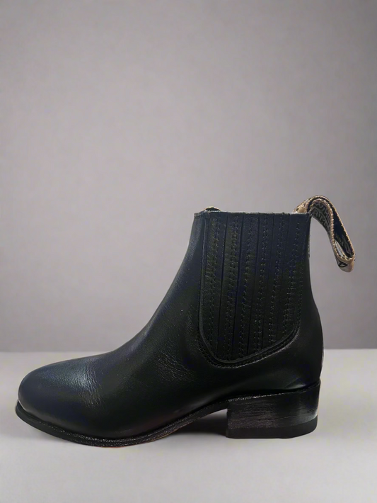 White Diamonds Kid's Botin Charro Piel Negro