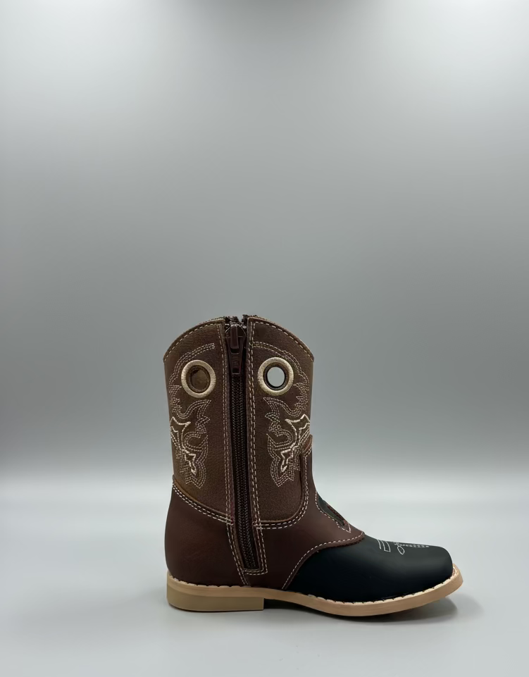 White Diamonds Zipper Kid's Black Rodeo Leather Boot