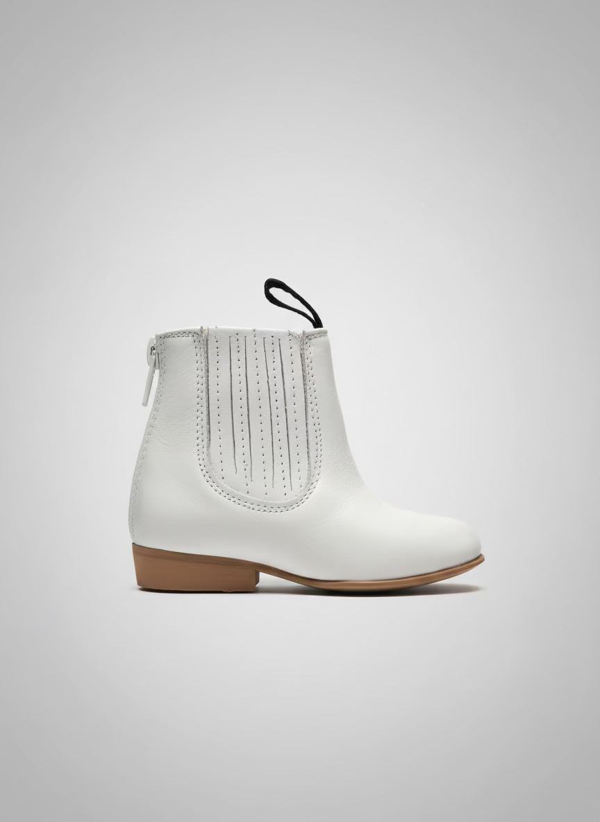 CHAPARRAL Kid's White Leather Zipper Botin