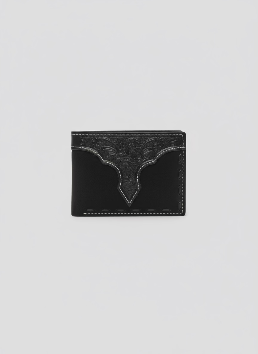 NOCONA Removable Passcase Suede Braided Black Wallet