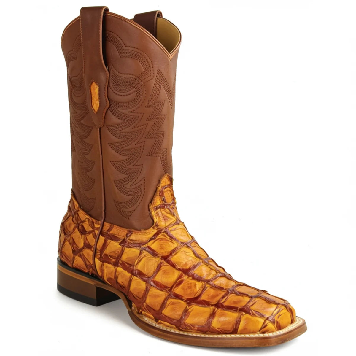 Los Altos Cognac Pirarucu Square Toe Boots