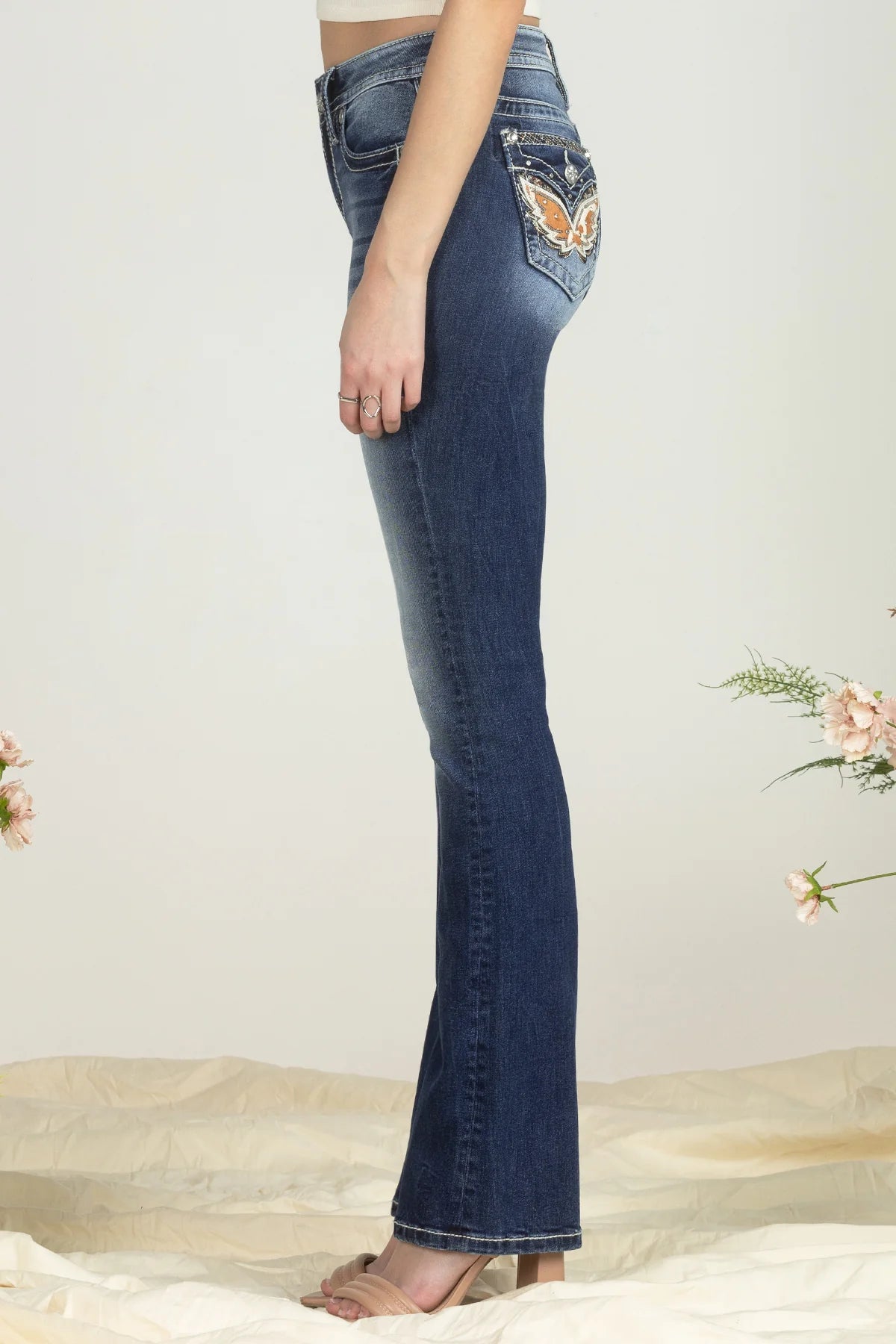 MISS ME Women's Cow Print Wing Denim