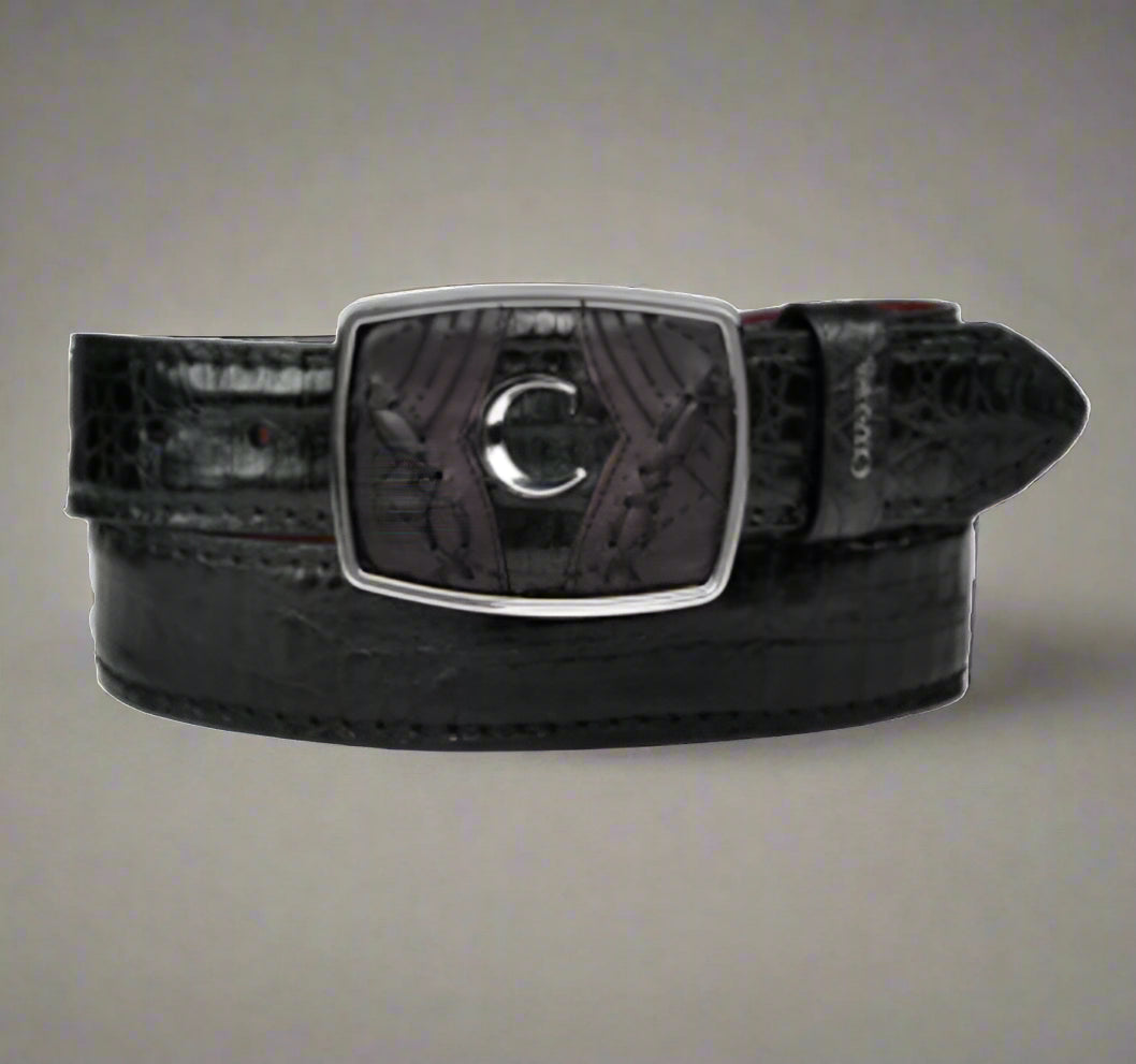 CUADRA MEN'S BELT BLACK OSTRICH