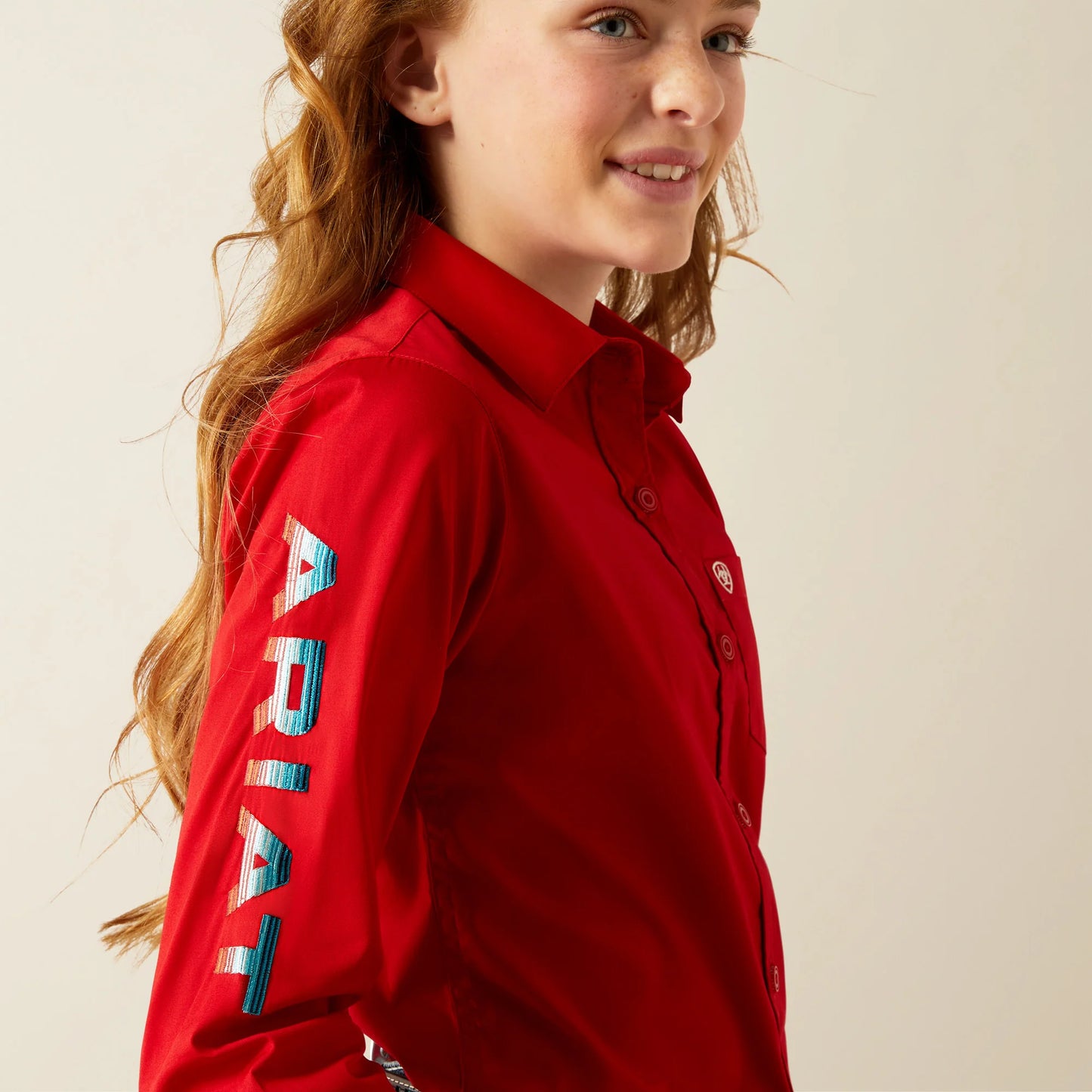 ARIAT Girl's Team Kirby Equestrian Red Long Sleeve Shirt