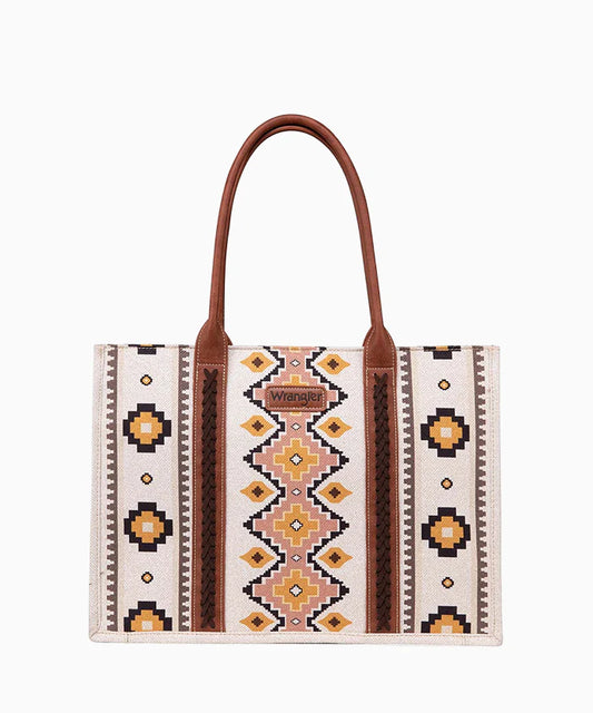 Wrangler Dual Sided Print Canvas Wide Tote Bag - Coffee