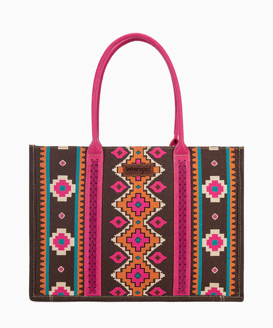 Wrangler Allover Aztec Dual Sided Print Canvas Wide Tote Bag - Hot Pink
