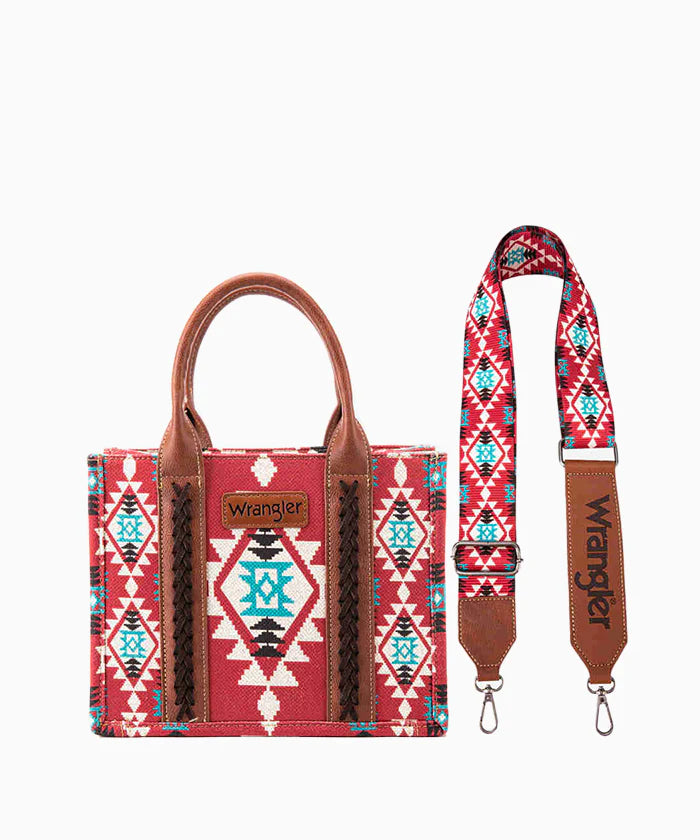 Wrangler Allover Aztec Print Canvas Crossbody Tote Bag - Burgundy