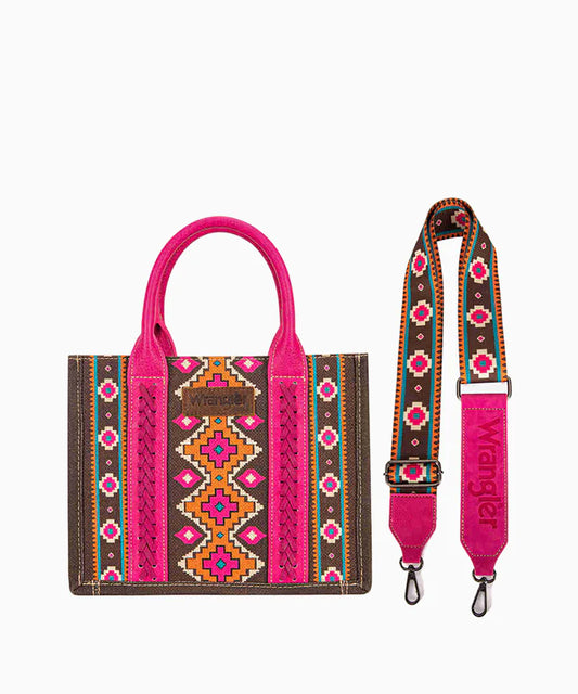 Wrangler Allover Aztec Print Canvas Crossbody Tote Bag - Hot Pink