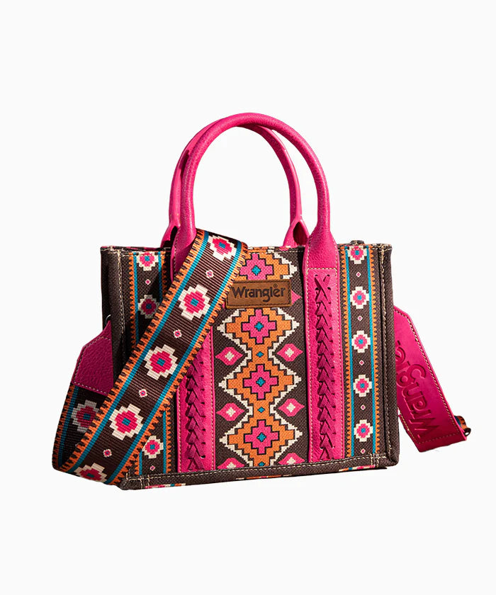 Wrangler Allover Aztec Dual Sided Print Canvas Wide Tote Bag - Hot Pink