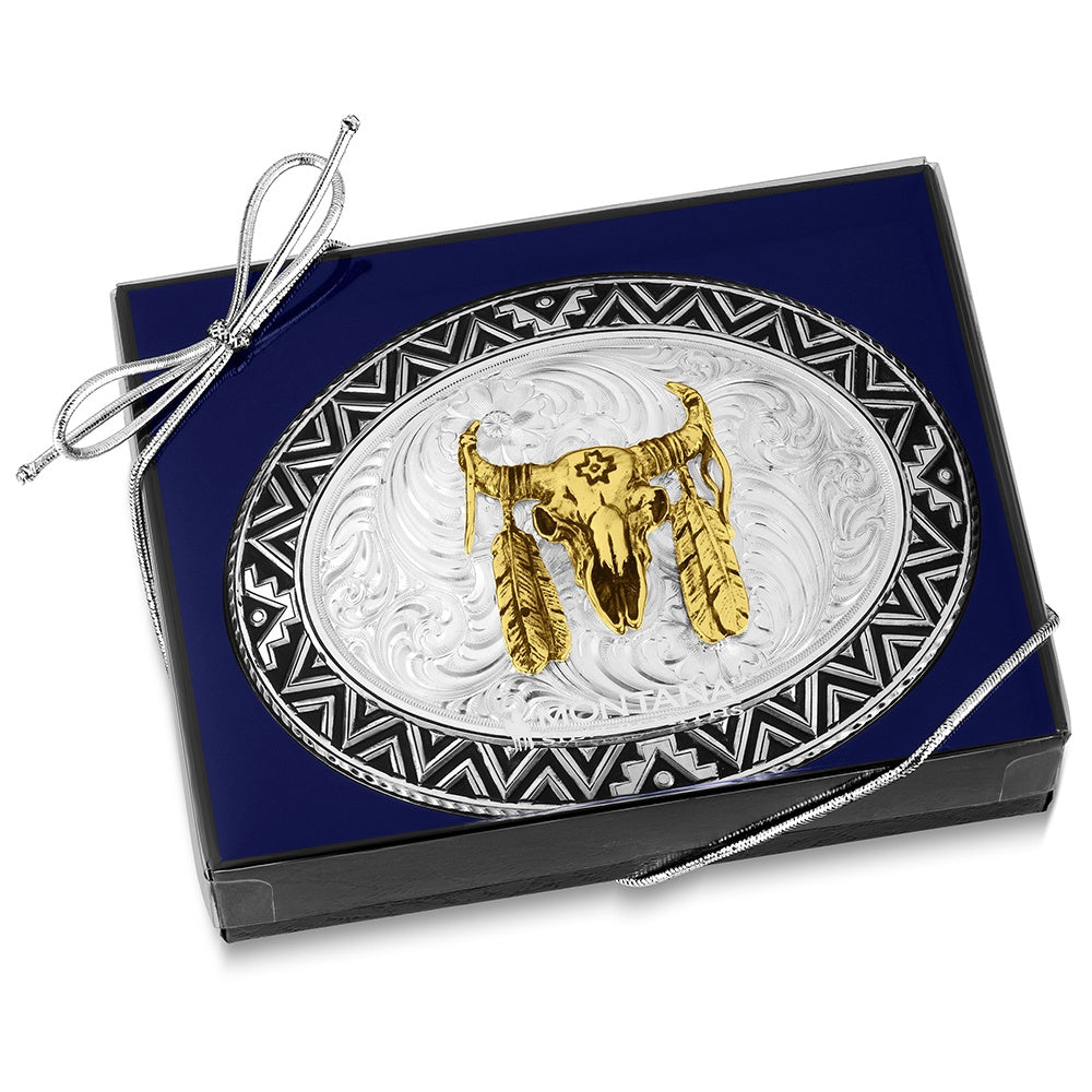 Dancing Compass Buckle with Buffalo Skull