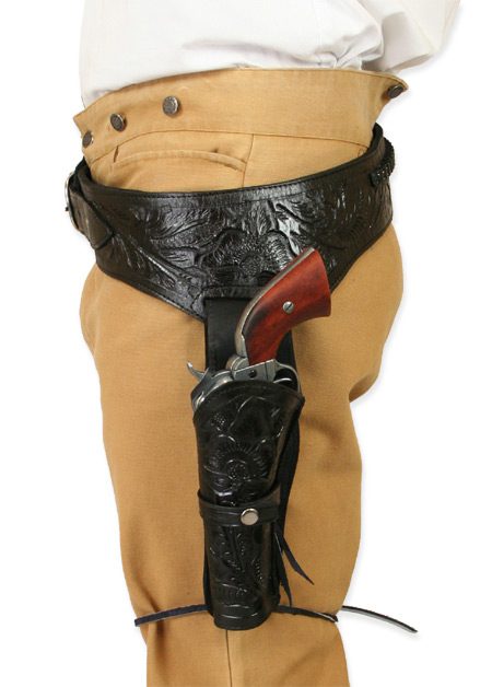 45 Caliber Black Tooled Leather Single Western Gun Holster