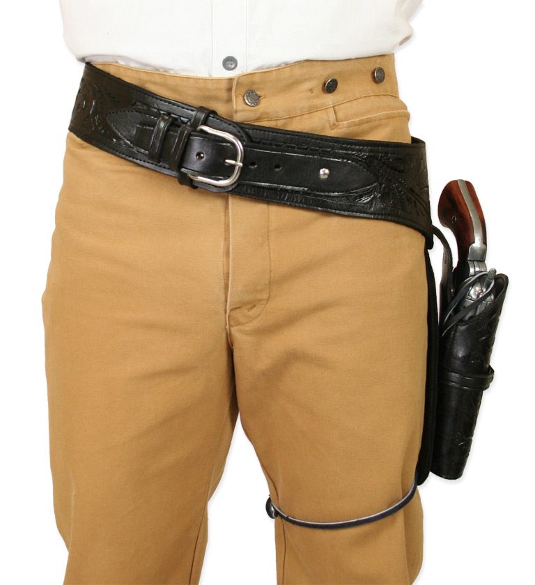 45 Caliber Black Tooled Leather Single Western Gun Holster