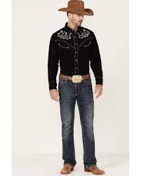 SCULLY Men's Horseshoes and Roses Black Long Sleeve Button Snap Shirt