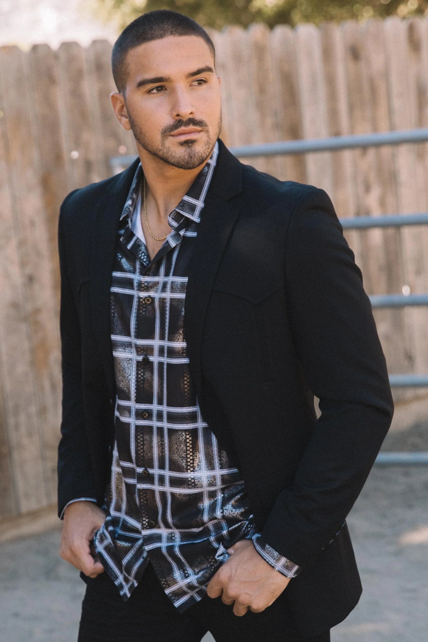 Platini Men's Double Button Western Black Blazer