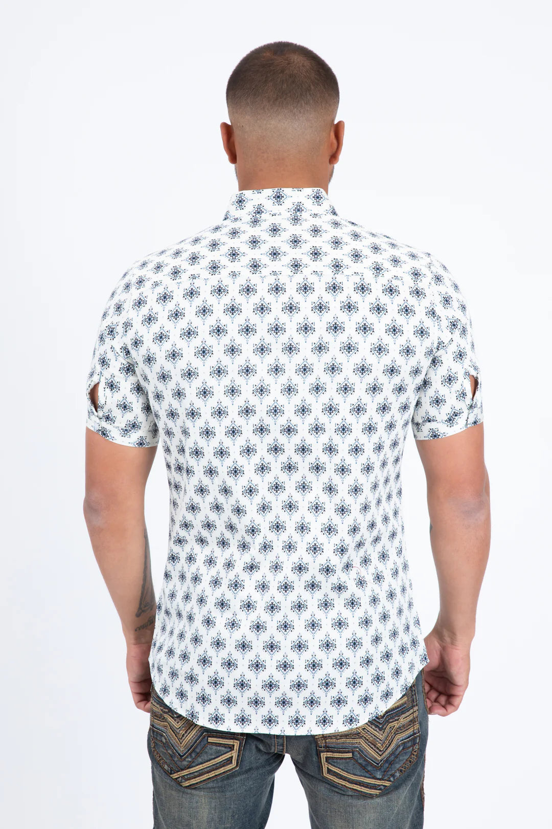 Mens Short Sleeve Modern Fit Stretch Diamond Print Shirt