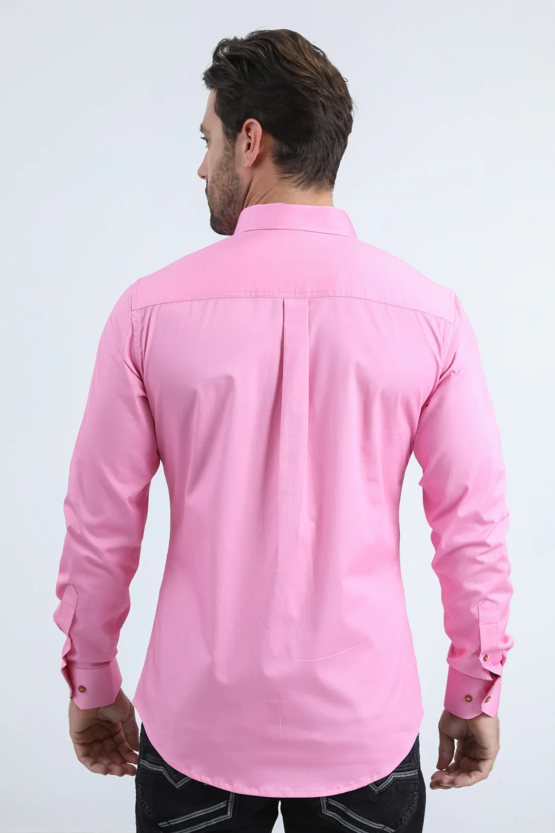 Platini Men’s Single Pocket Logo Modern Fit Stretch Dress Hot Pink Shirt