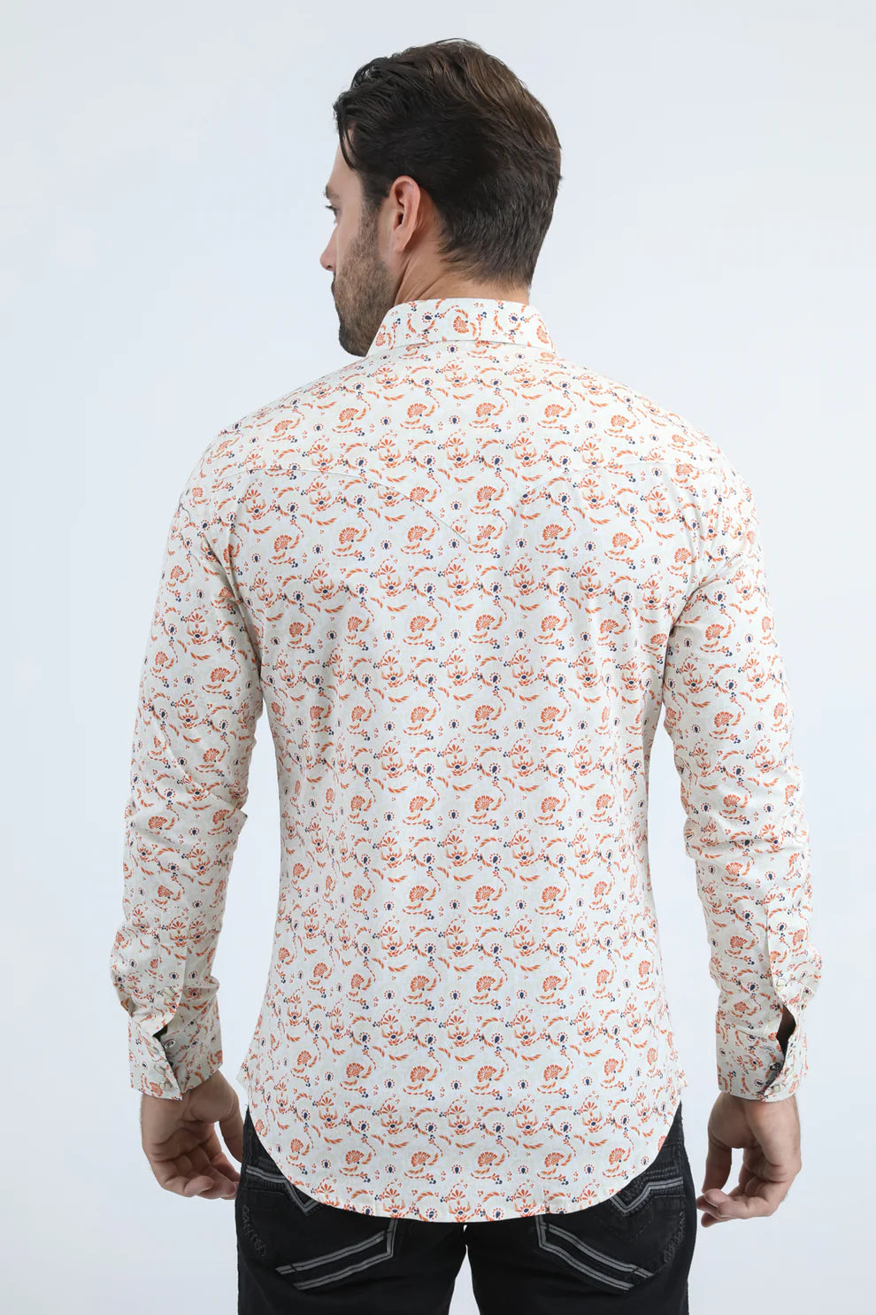 PLATINI Men's Western Modern Fit Cotton/Spandex White Shirt with Snaps Long Sleeve Shirt