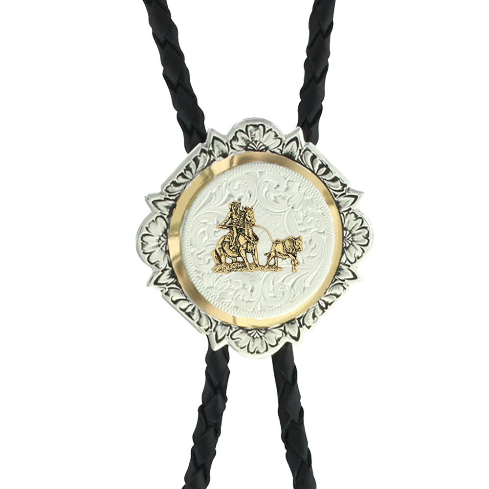 Montana Customized Gold and Silver Scalloped Roping Bolo Tie