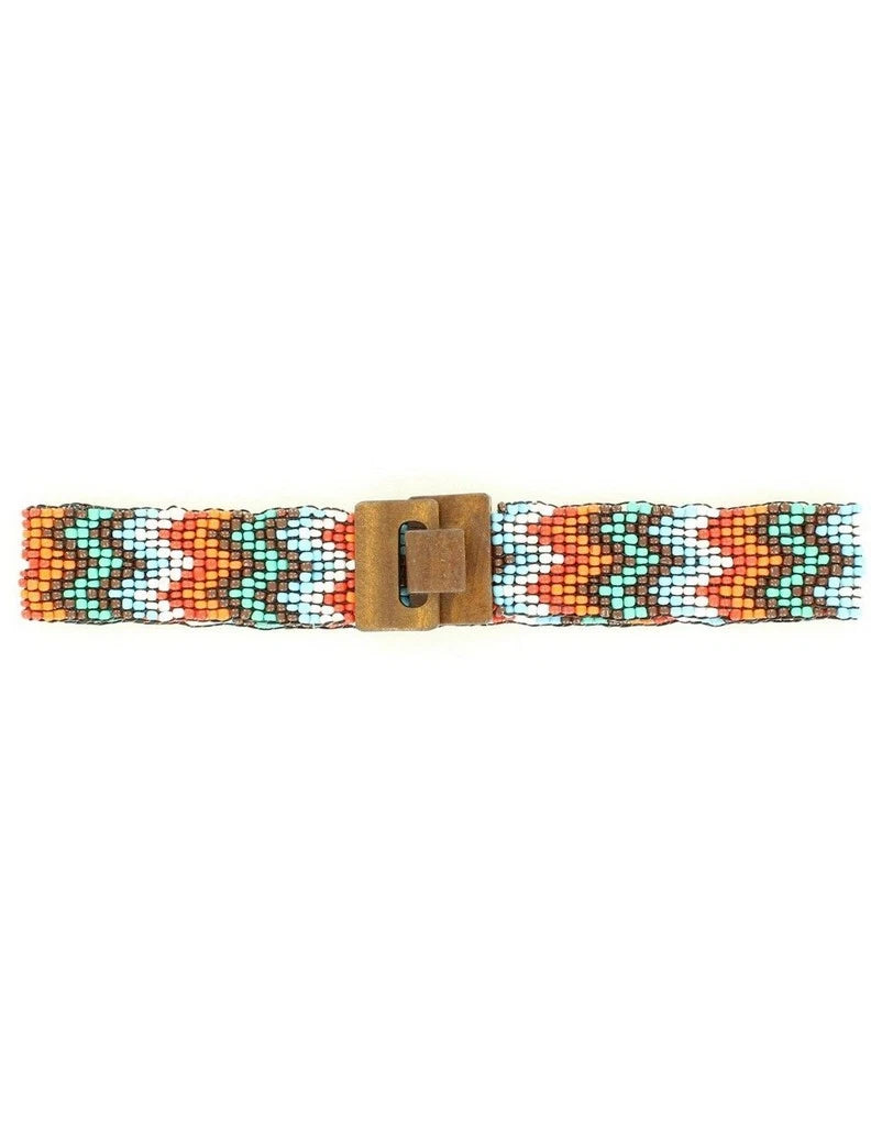 Nocona Western Belt Girls Chevron Beads Stretch Multi-Color