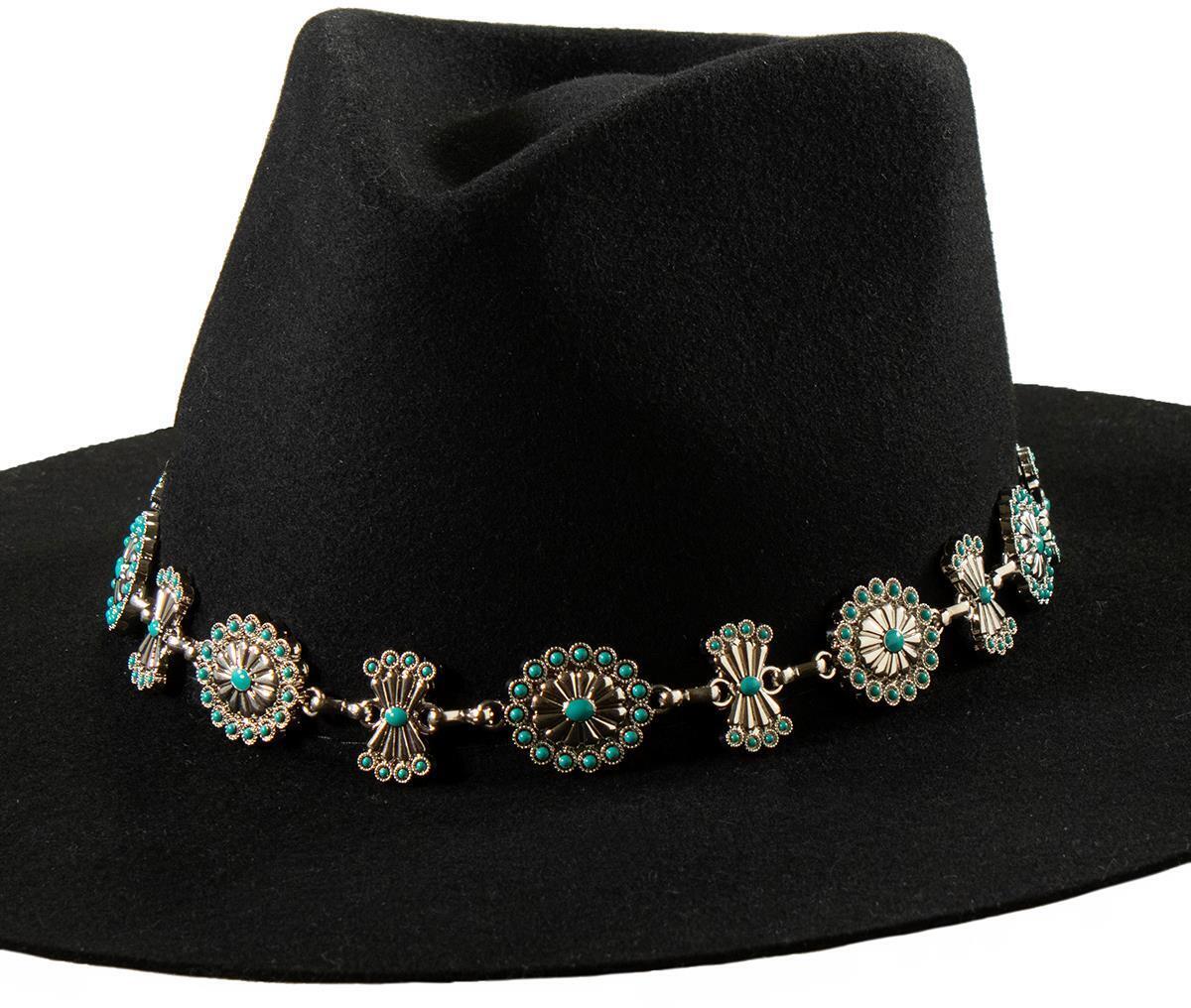 Turquoise Stones Concho Silver Hat Band