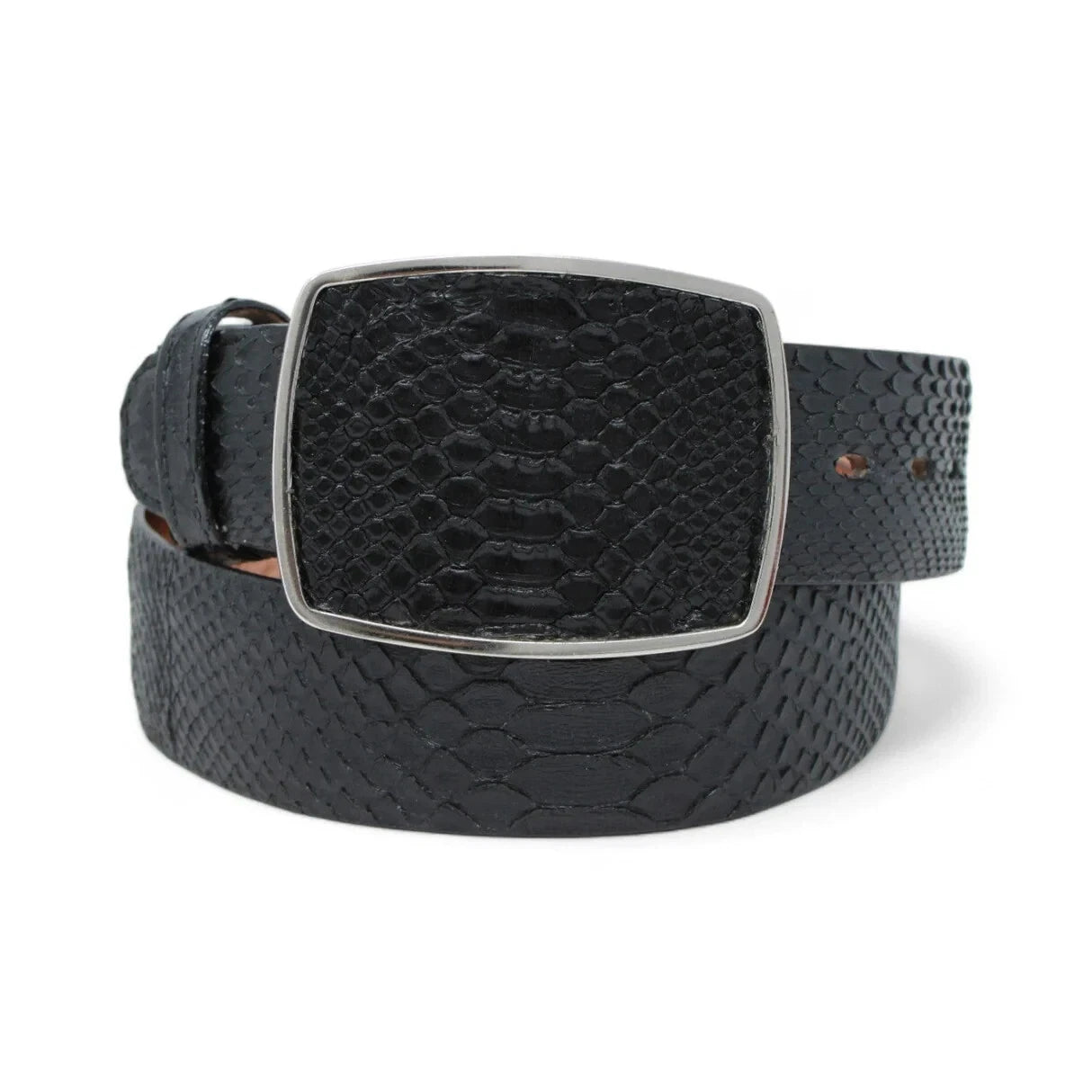 LOS ALTOS Men's Western Square Buckle Python Belt Black