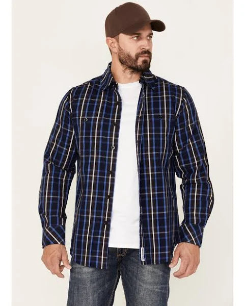 RESISTOL DOUBLE Men's Flannel MacAlpine Blue Plaid Long Sleeve Shirt