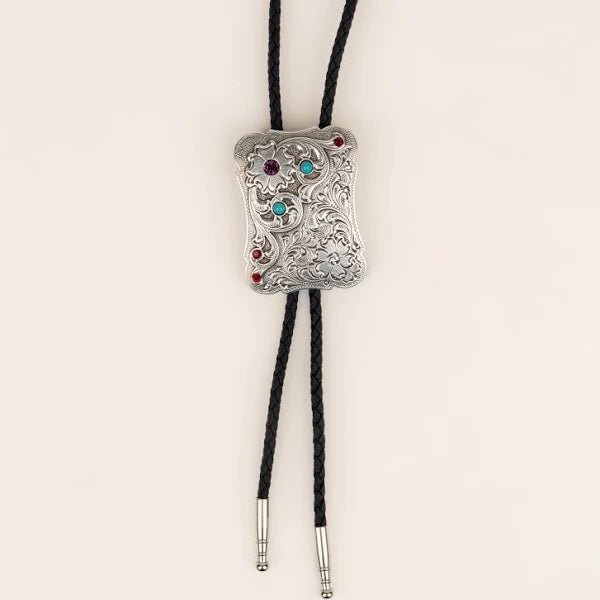 Bolo Tie Flower Stone Rectangle