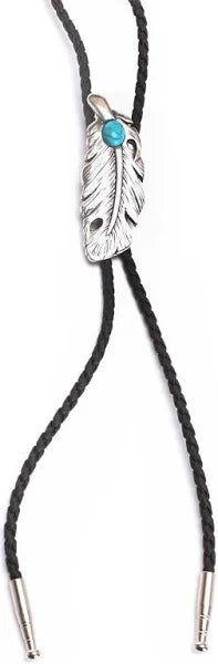 Bolo Tie Silver Feather with Turquoise Stone