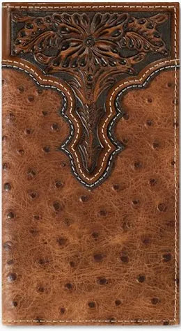 ARIAT Rodeo Wallet/ Checkbook Cover Brown Ostrich