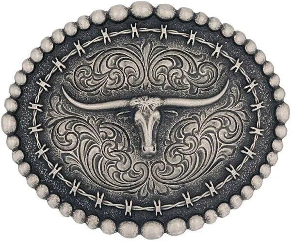 Montana Silversmiths Rustic Barbed Wire Longhorn Buckle