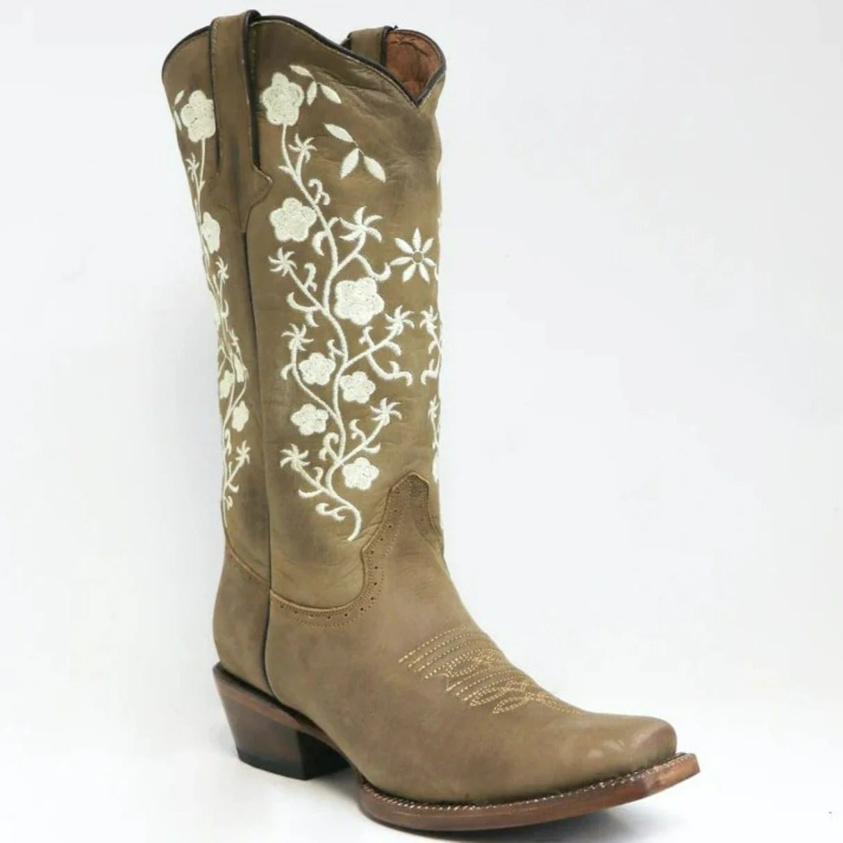 TANNER MARK Women's Turin White Floral Design Brown Snip Toe Boot