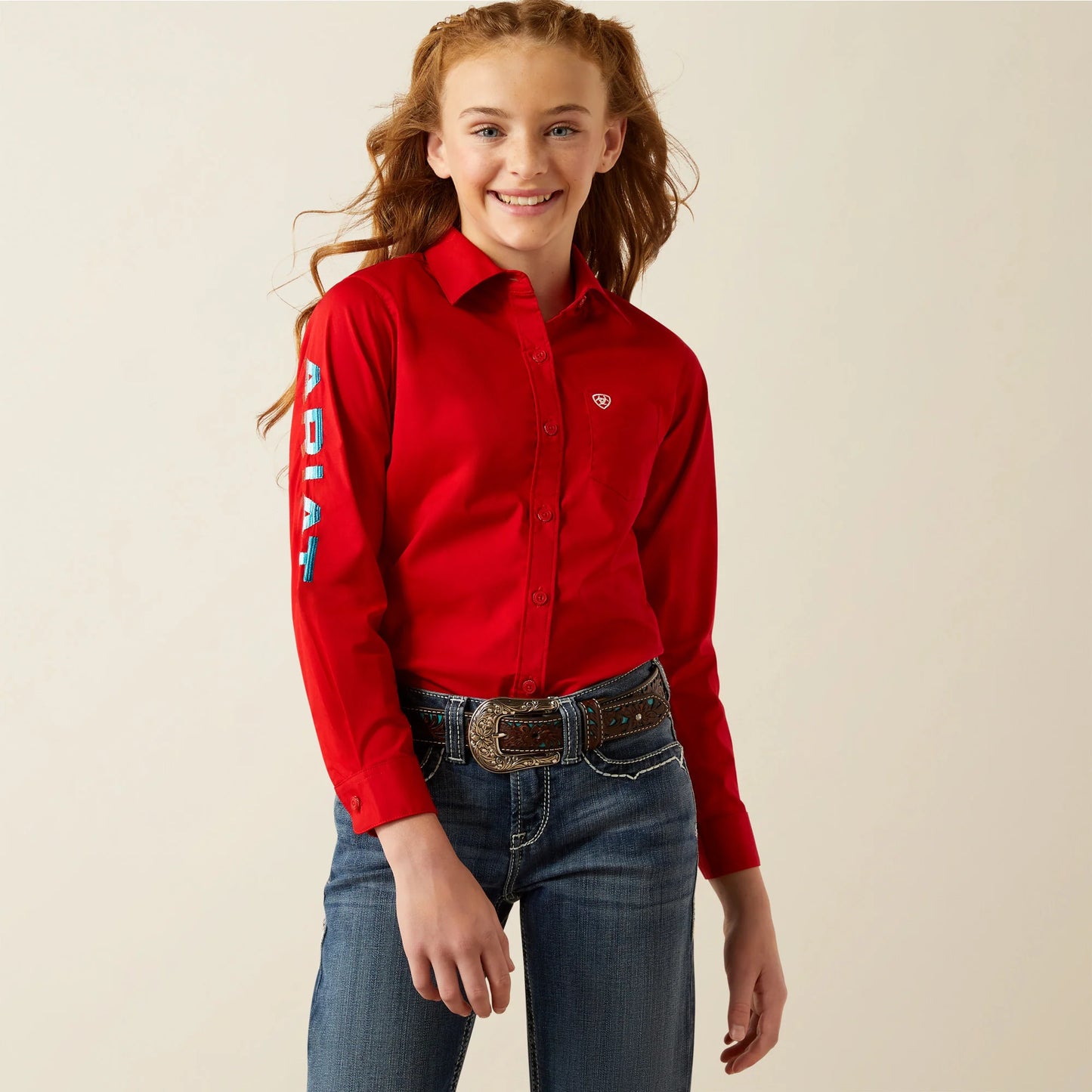 ARIAT Girl's Team Kirby Equestrian Red Long Sleeve Shirt