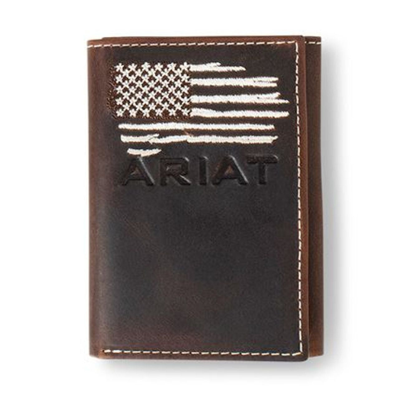 ARIAT Tri-Fold Wallet American Flag Distressed Brown