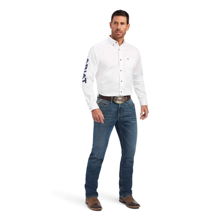 ARIAT Men's White/Blue Team Logo Classic Long Sleeve Shirt