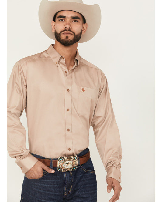 ARIAT Men's Solid Twill Classic Long Sleeve Khaki Shirt