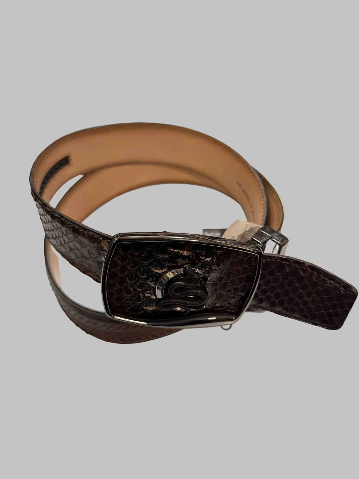 Cuadra Men's Python Over Brown Laser and Embroidered Belt