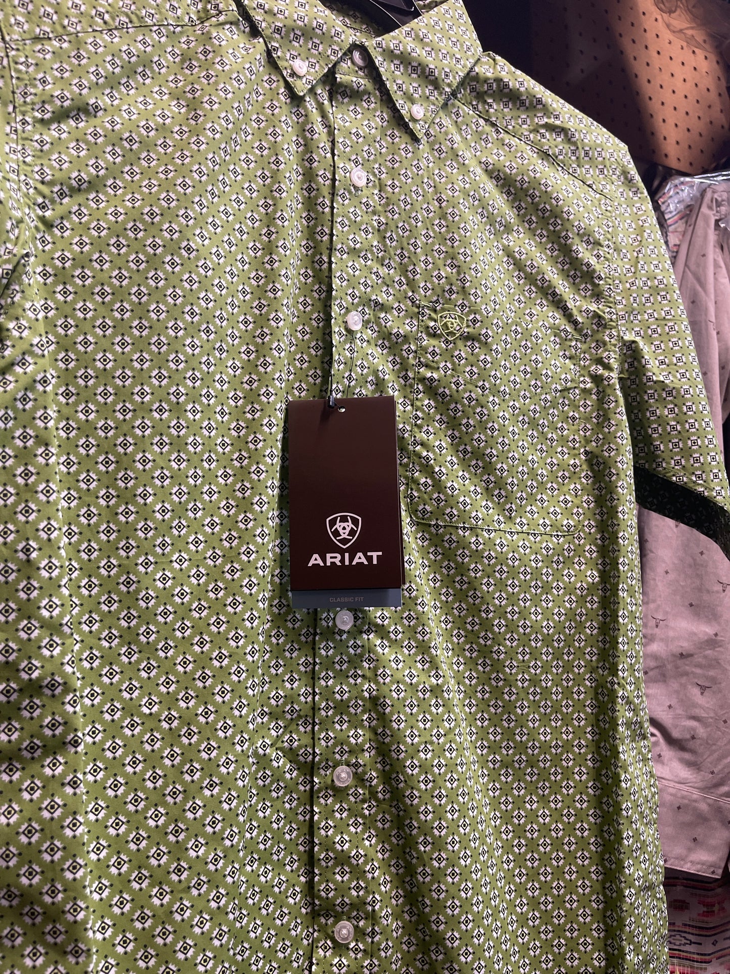 ARIAT SHIRT MENS GREEN  SHOR SLEEVES  TOBY SS