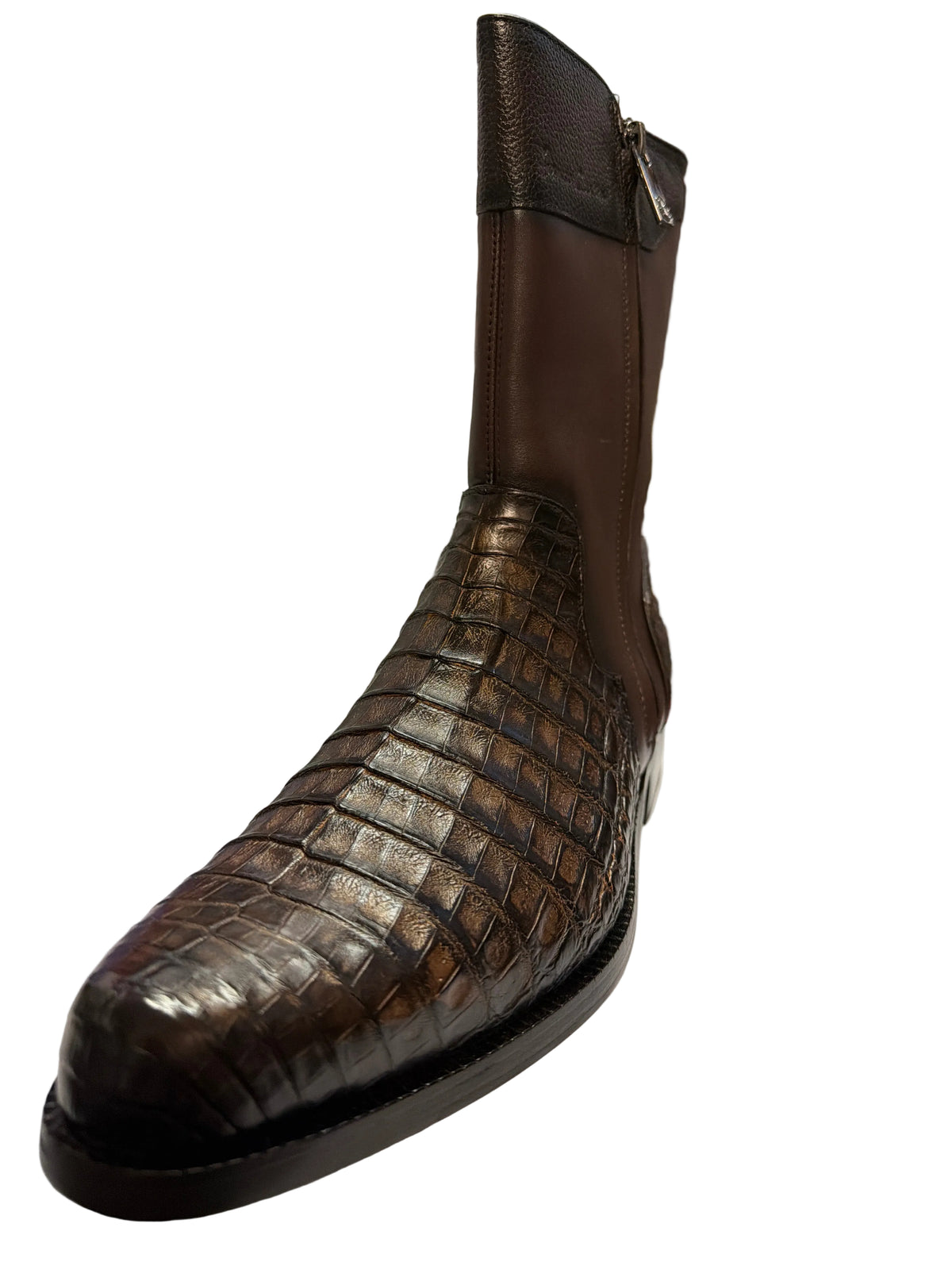 Franco Cuadra Caiman. Gold Hand-Painted Exotic   Leather Dress Boots